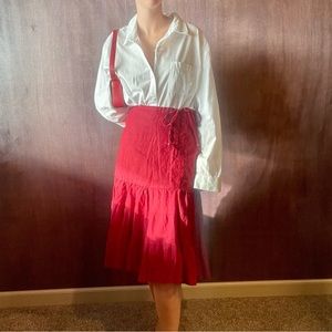 Red Linen Tiered Ruffle Skirt